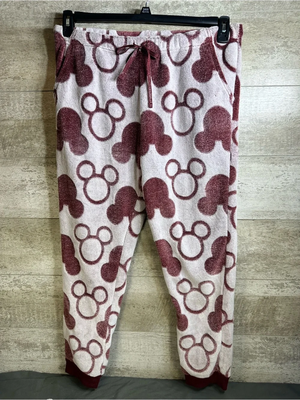 Disney Mickey Mouse Fleece Jogger Pajama Lounge Set Burgundy Size Large - Picture 4 of 15